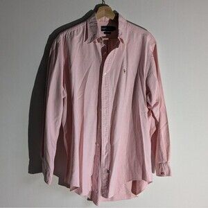 Ralph Lauren Blue Label Pink Button Down Long Sleeve Brown Pony Logo Shirt